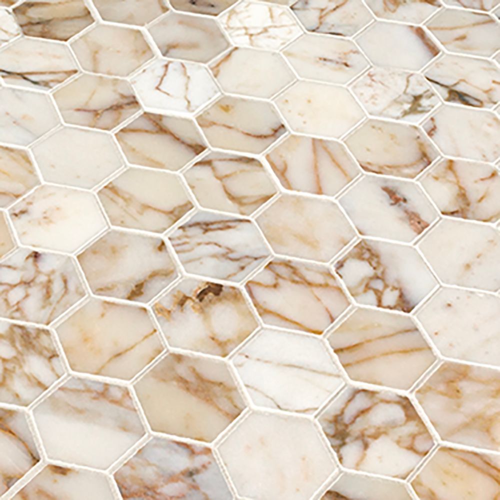 2" Hexagon Mosaic 10.25" x 11.625" Afyon Gold Straight Shot