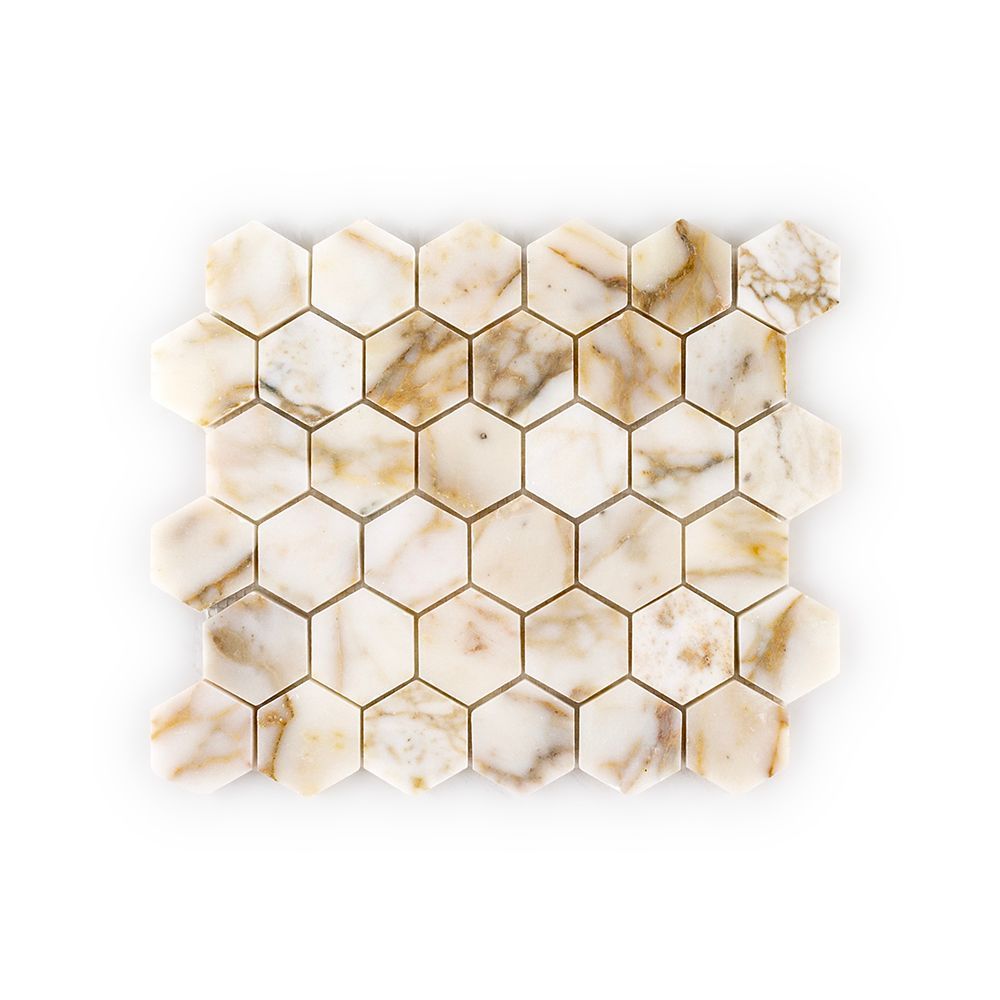 2" Hexagon Mosaic 10.25" x 11.625" Afyon Gold Straight Shot