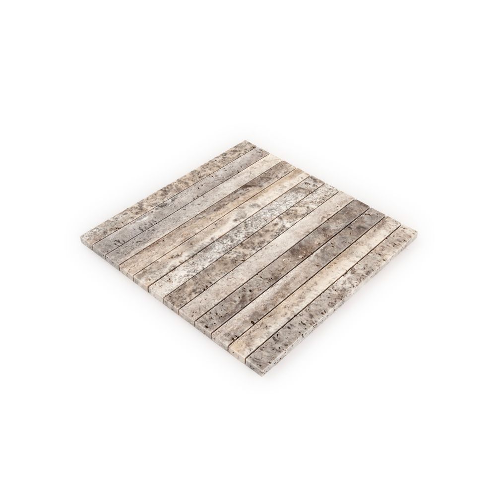 Proper Pillar Mosaic 11.75" x 11.75" Silver Travertine Straight Shot