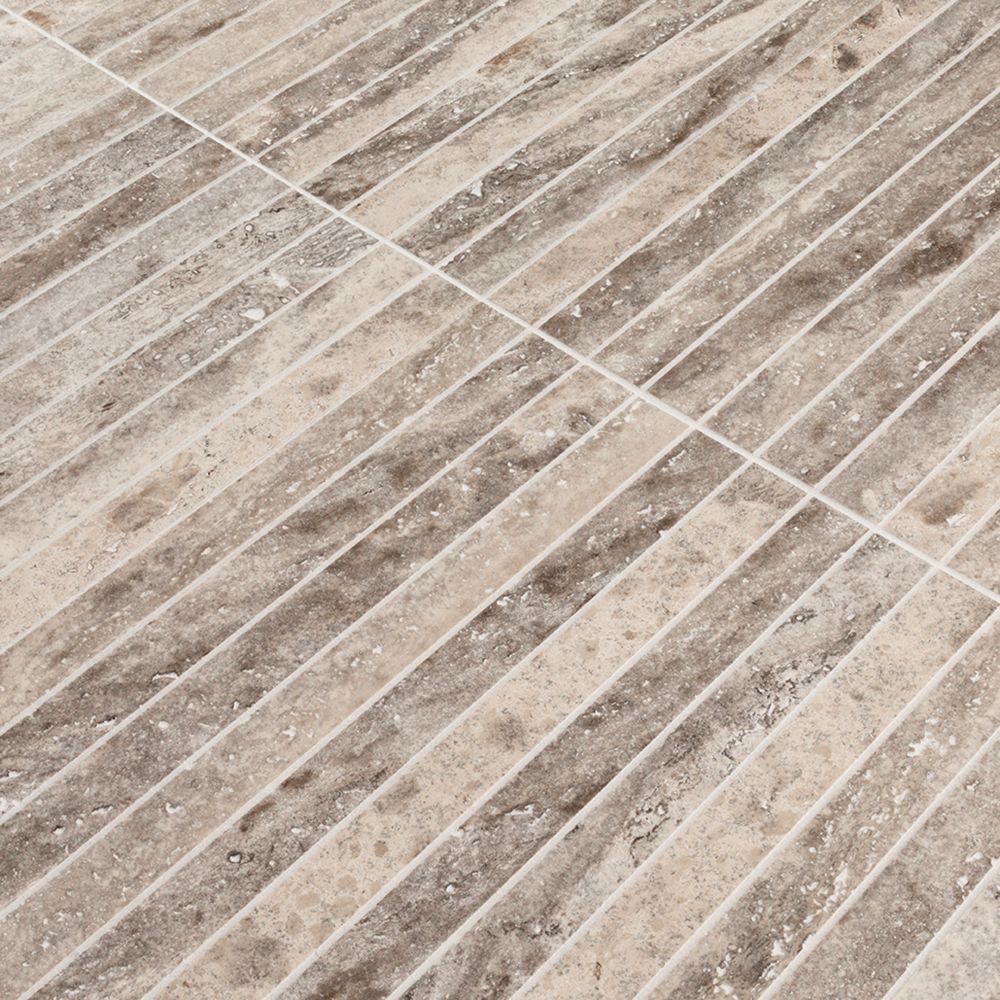 Proper Pillar Mosaic 11.75" x 11.75" Silver Travertine Straight Shot