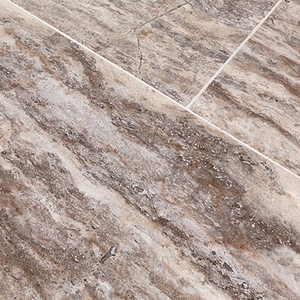 Field Tile 12" x 24" 12" x 24" Honed Silver Travertine Straight Shot