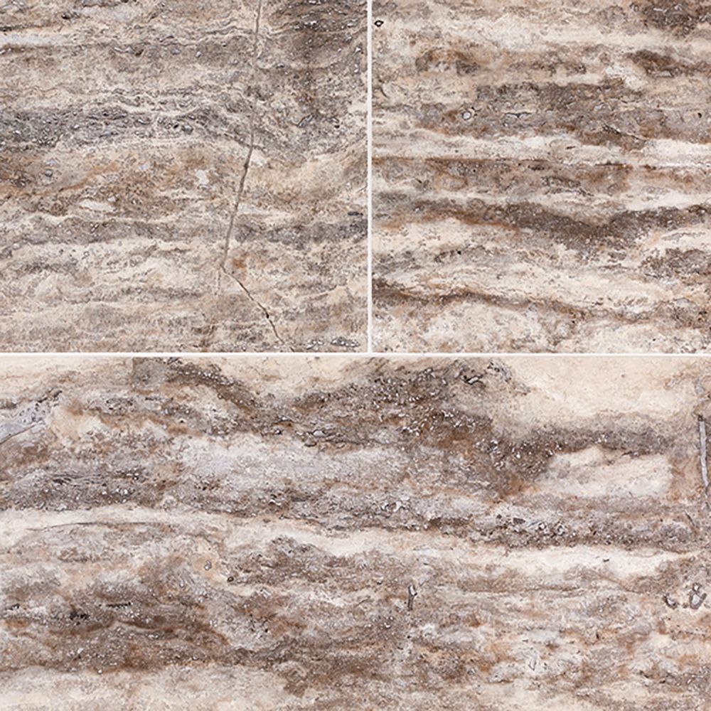 Field Tile 12" x 24" 12" x 24" Honed Silver Travertine Straight Shot