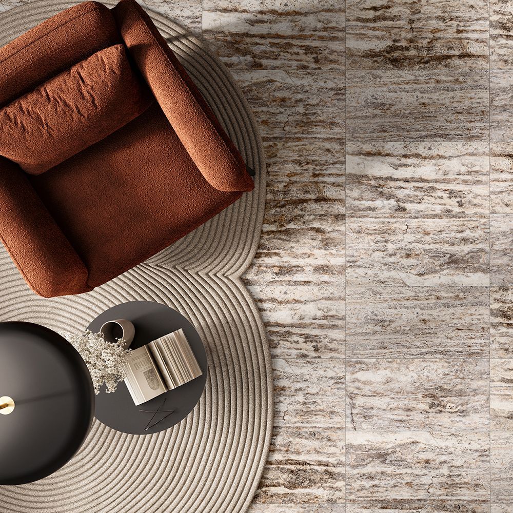 Field Tile 12" x 24" 12" x 24" Honed Silver Travertine Straight Shot