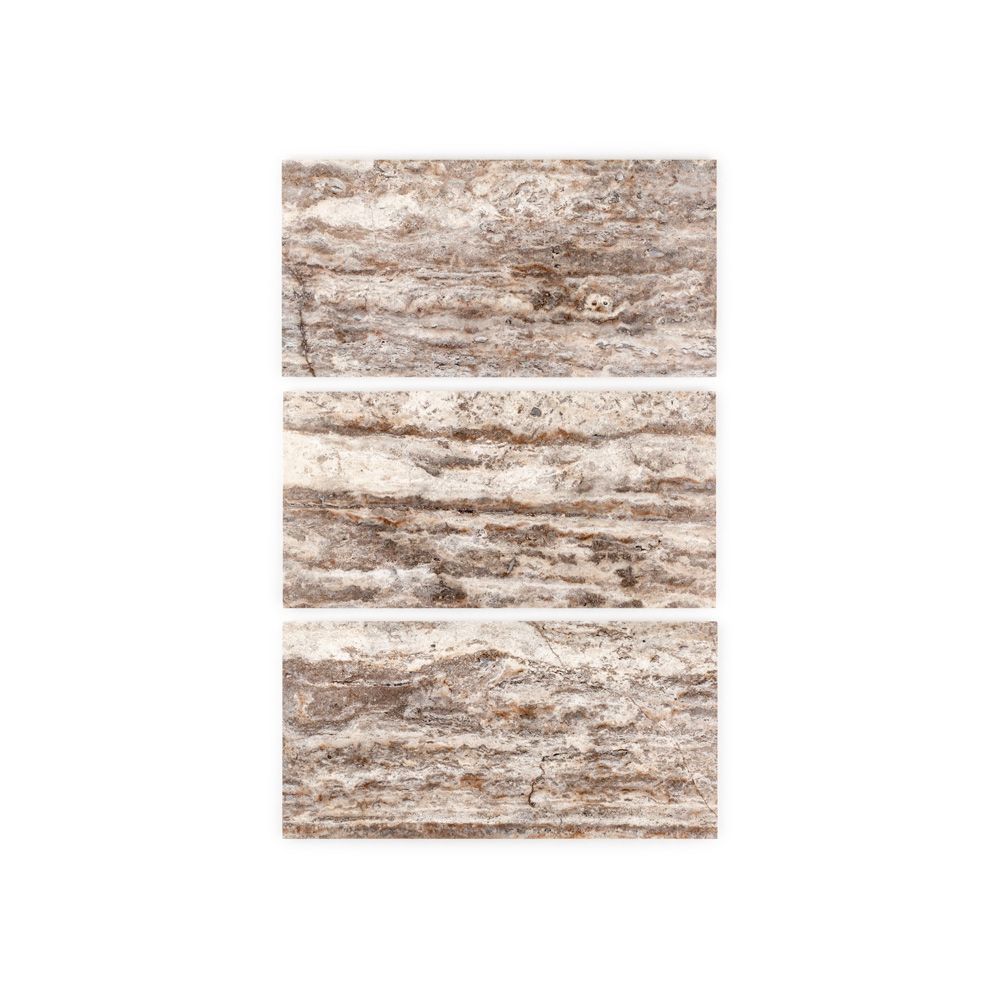 Field Tile 12" x 24" 12" x 24" Honed Silver Travertine Straight Shot