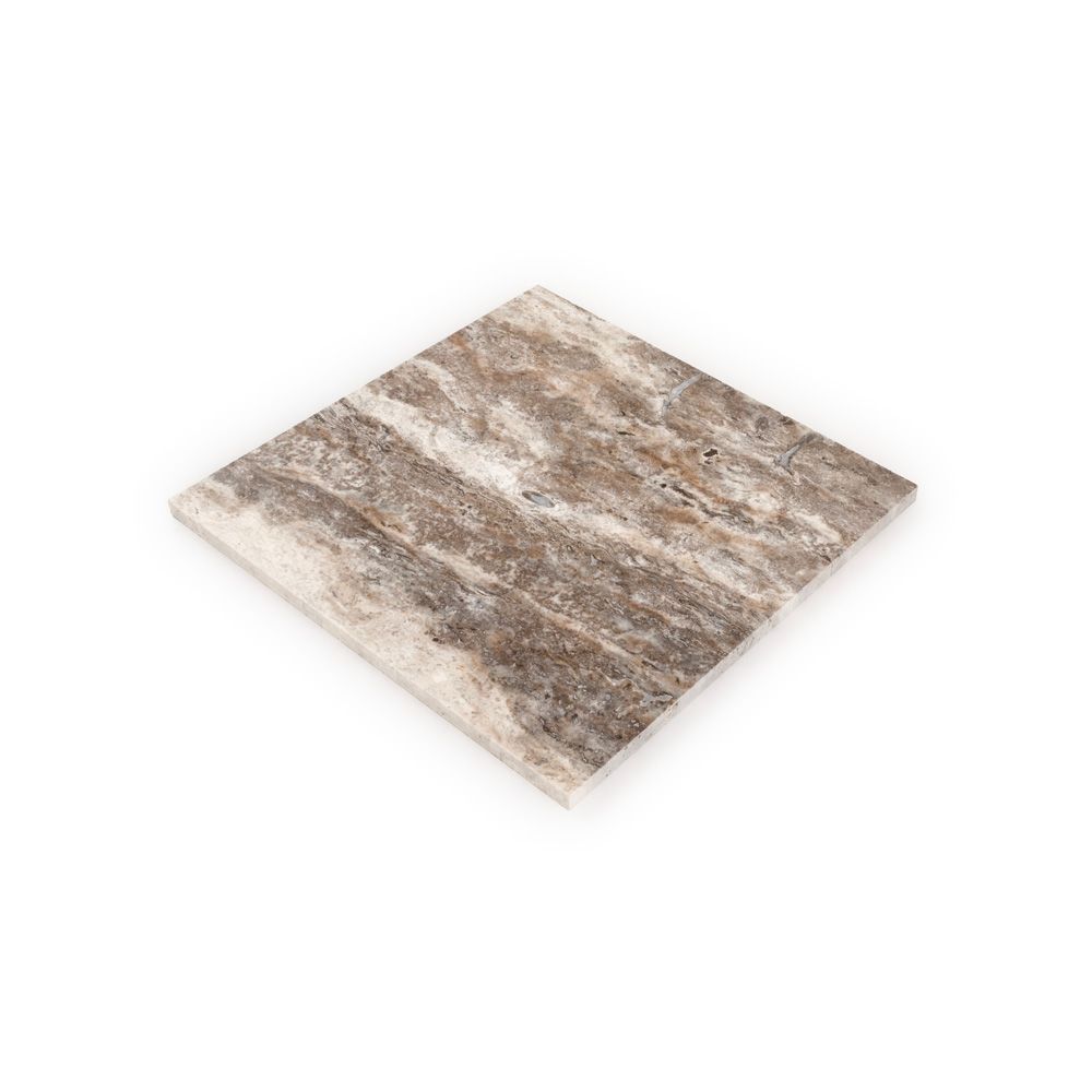 Field Tile 12" x 12" 12" x 12" Polished Silver Travertine Straight Shot