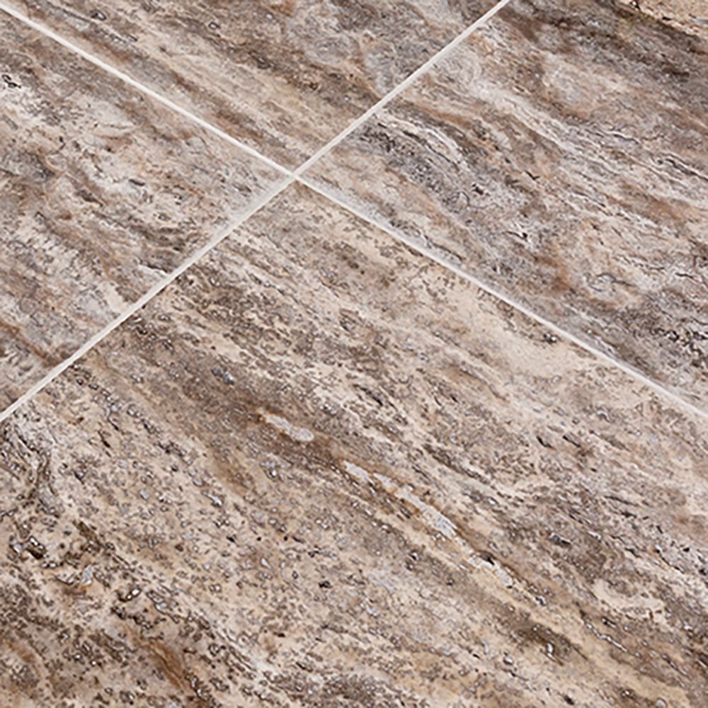 Field Tile 12" x 12" 12" x 12" Polished Silver Travertine Straight Shot