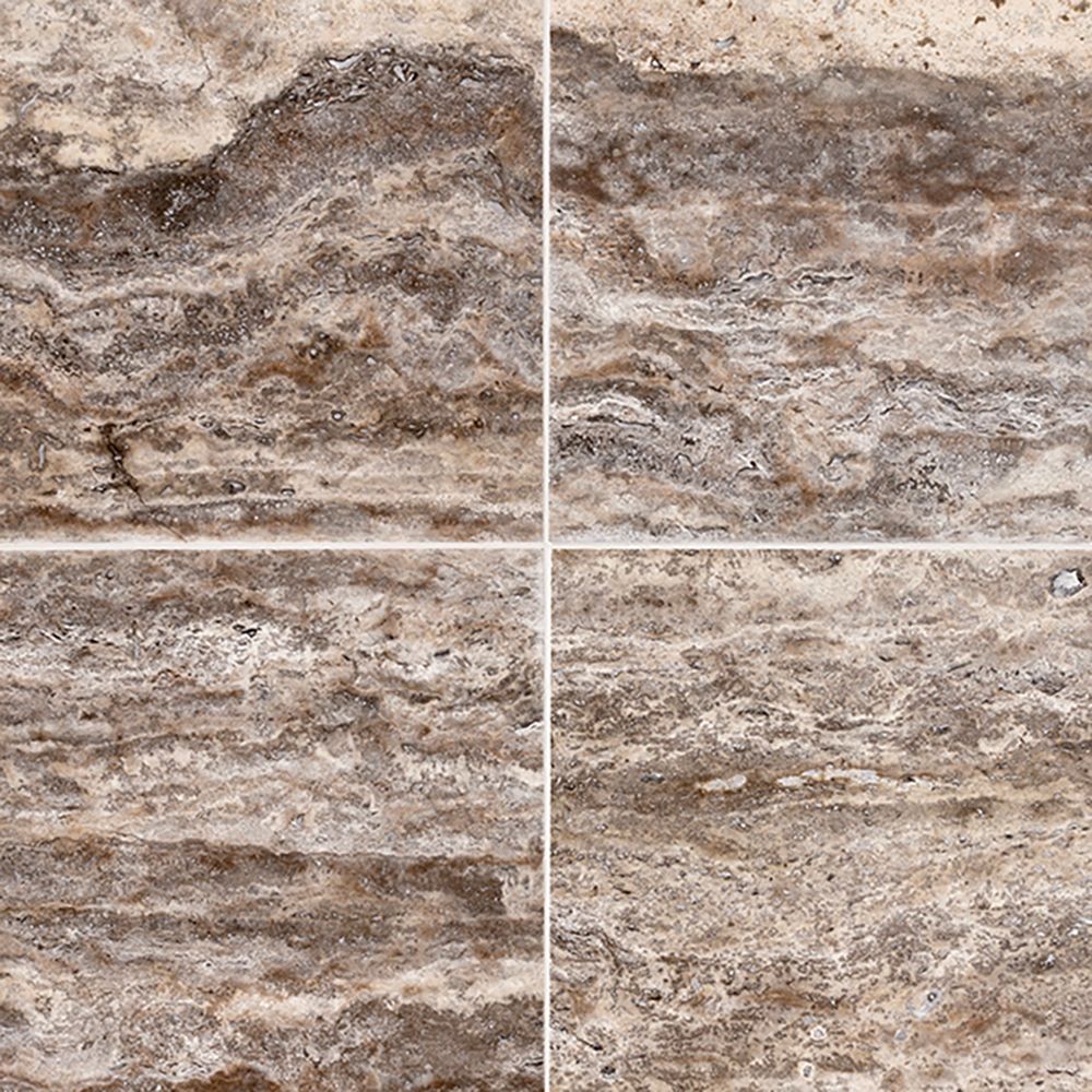 Field Tile 12" x 12" 12" x 12" Polished Silver Travertine Straight Shot