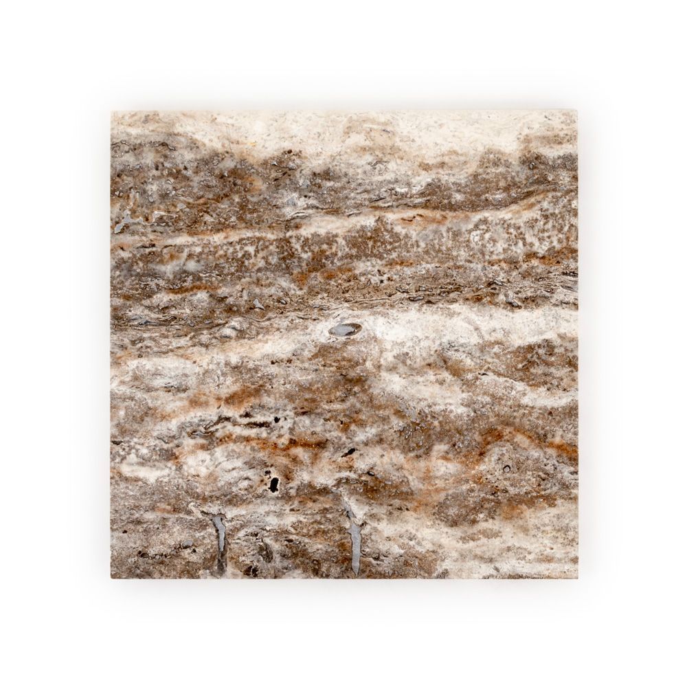 Field Tile 12" x 12" 12" x 12" Polished Silver Travertine Straight Shot