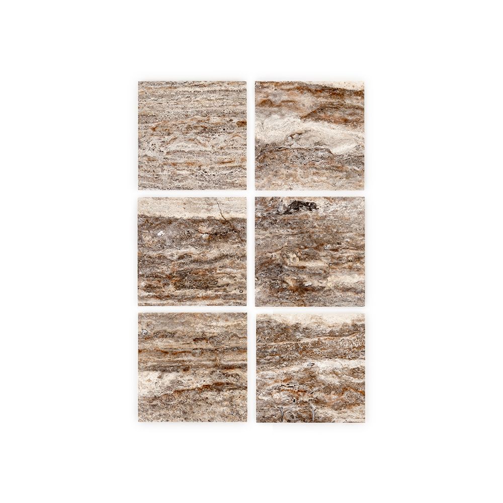 Field Tile 12" x 12" 12" x 12" Polished Silver Travertine Straight Shot