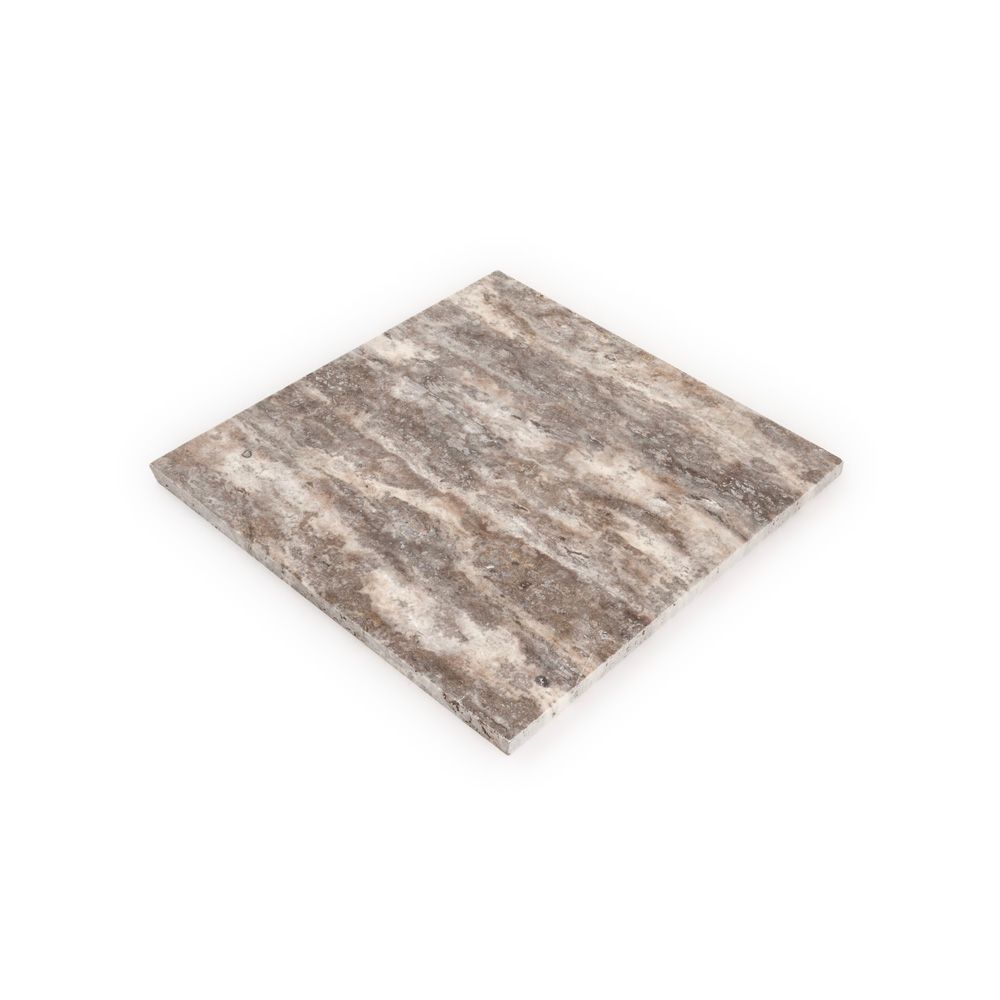 Field Tile 12" x 12" 12" x 12" Honed Silver Travertine Straight Shot