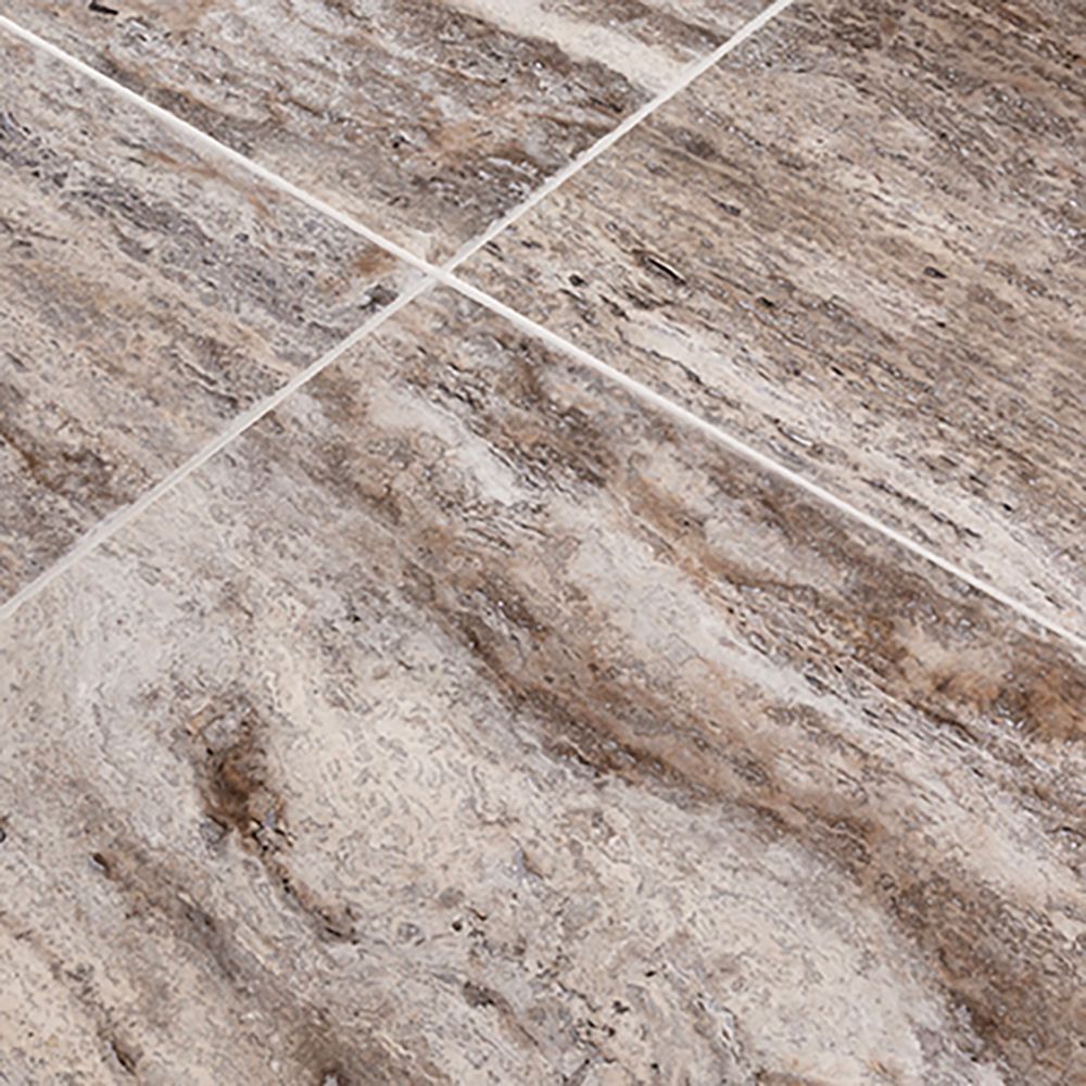 Field Tile 12" x 12" 12" x 12" Honed Silver Travertine Straight Shot