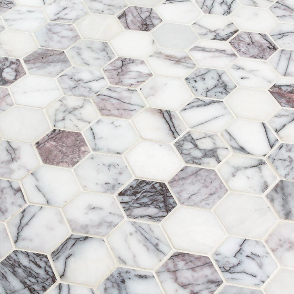 2" Hexagon Mosaic 10.25" x 11.625" Lilac Straight Shot