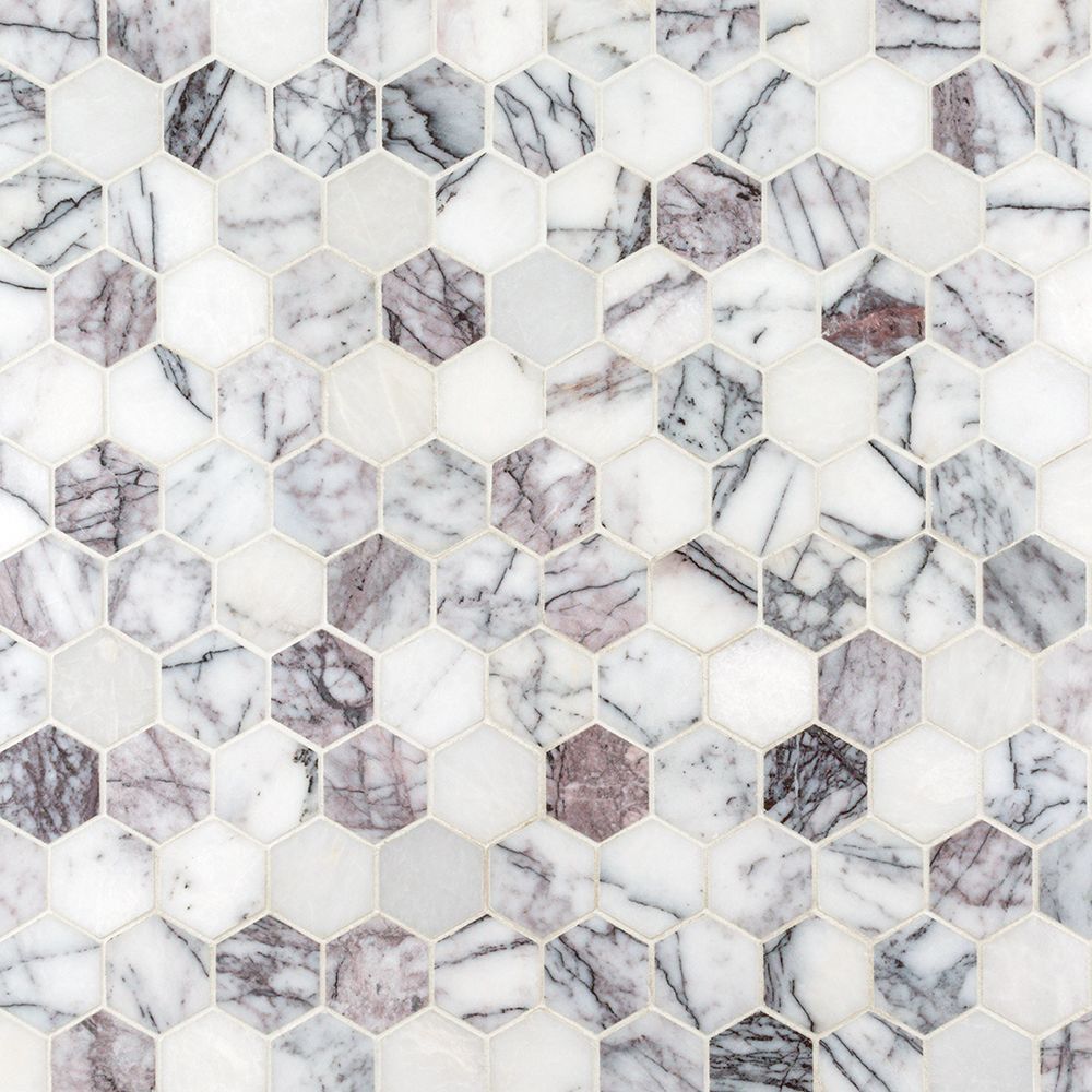 2" Hexagon Mosaic 10.25" x 11.625" Lilac Straight Shot