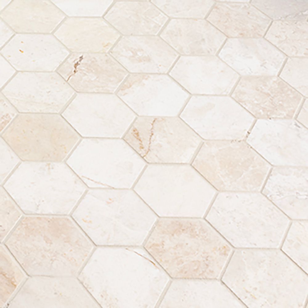 2" Hexagon Mosaic 10.25" x 11.625" Vanilla Straight Shot