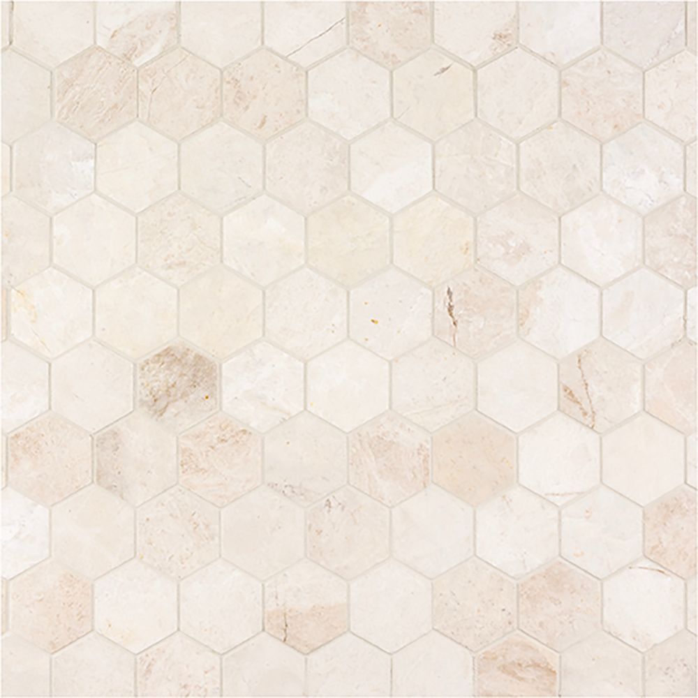 2" Hexagon Mosaic 10.25" x 11.625" Vanilla Straight Shot