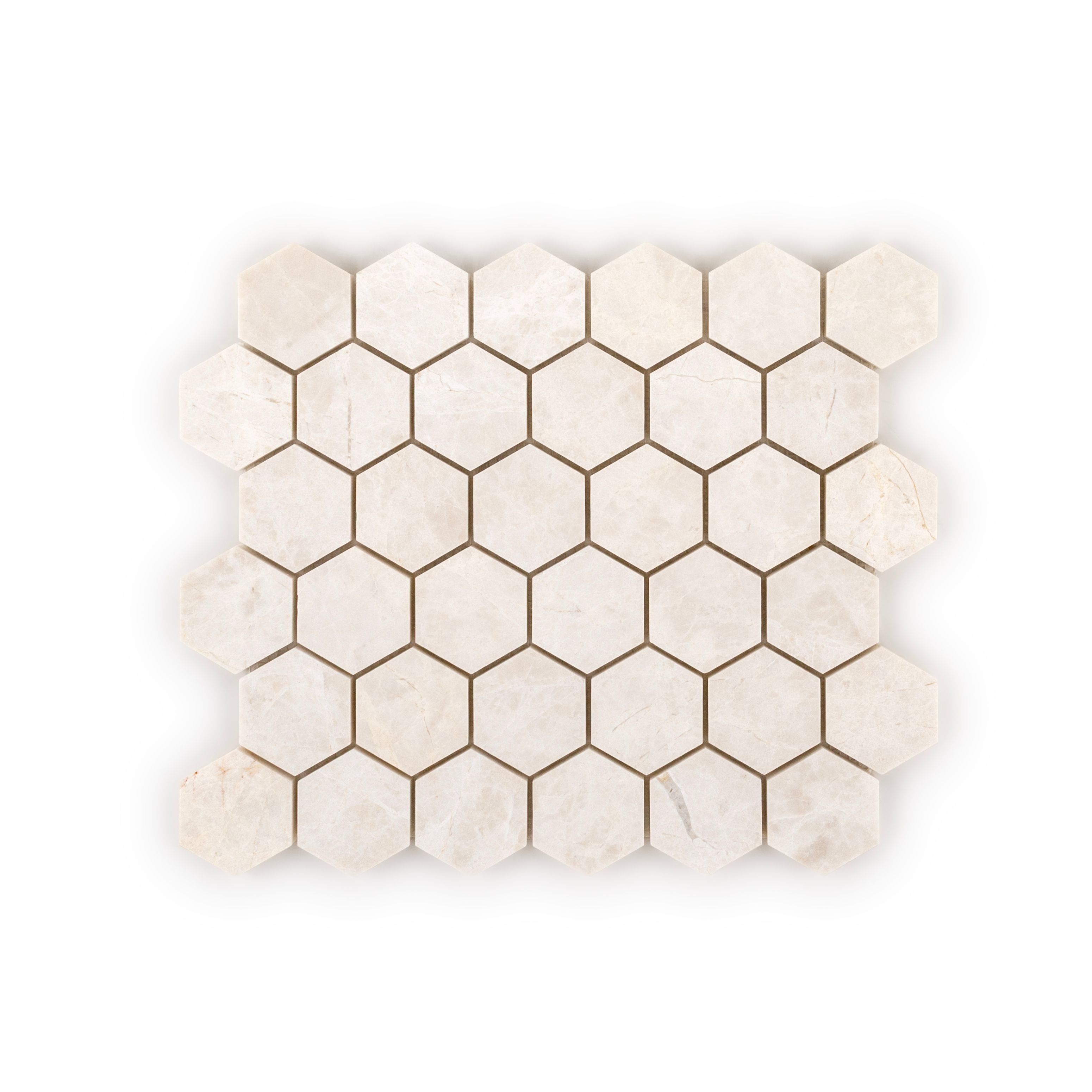 2" Hexagon Mosaic 10.25" x 11.625" Vanilla Straight Shot