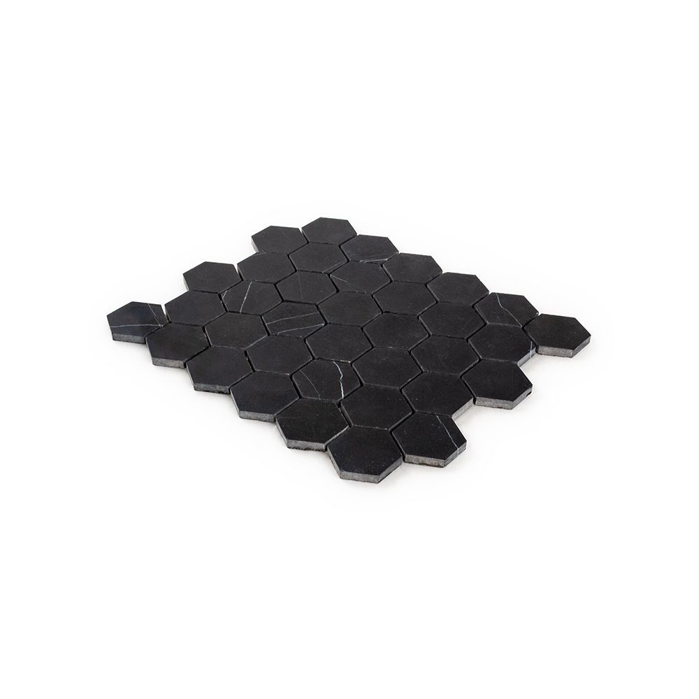 2" Hexagon Mosaic 9.375" x 10.75" Nero Marquina Straight Shot