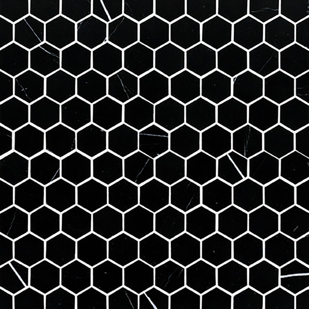 2" Hexagon Mosaic 9.375" x 10.75" Nero Marquina Straight Shot
