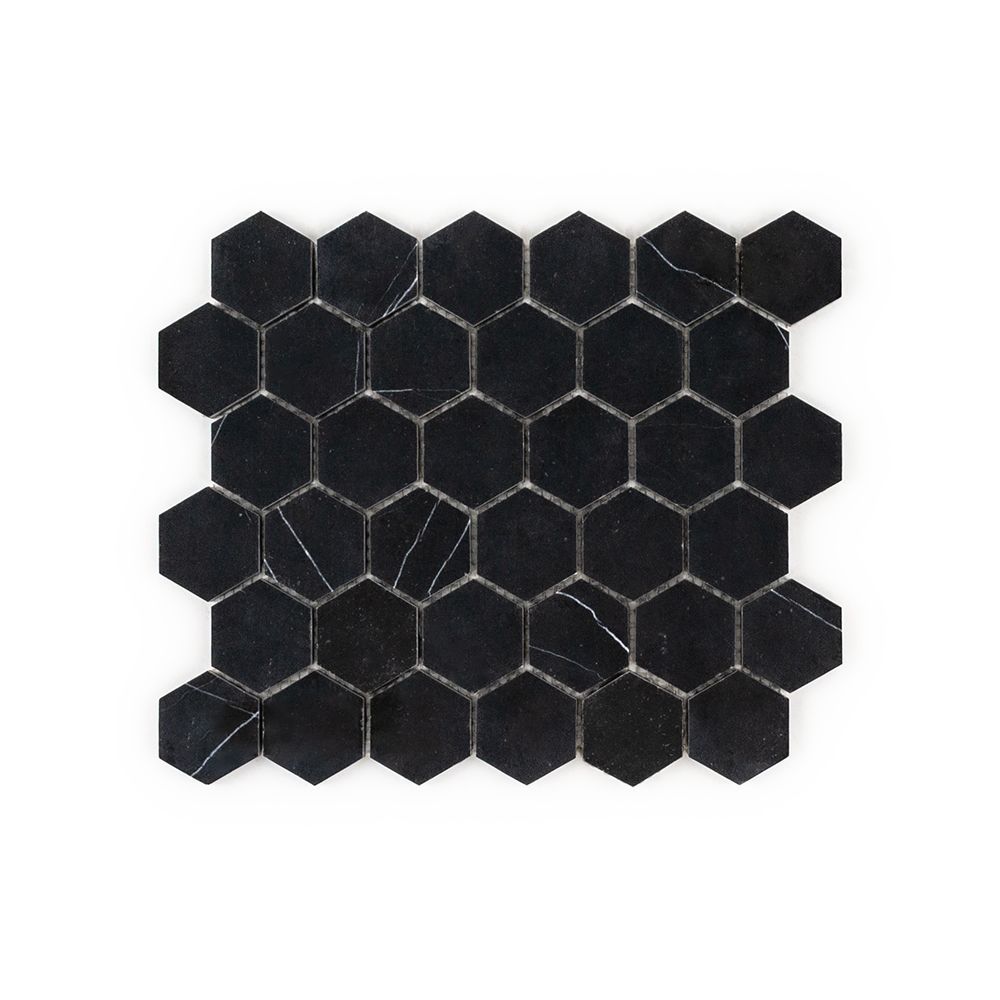 2" Hexagon Mosaic 9.375" x 10.75" Nero Marquina Straight Shot