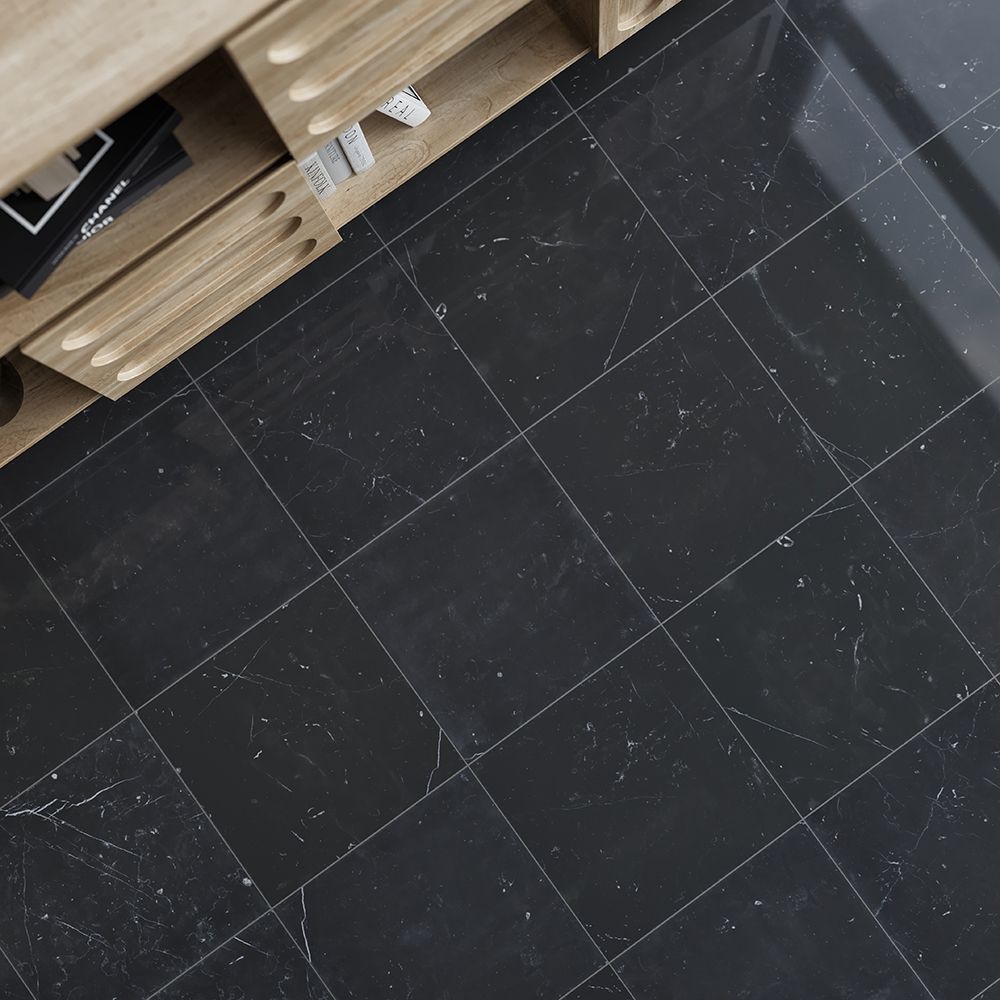 Field Tile 12" x 12" 12" x 12" Polished Nero Marquina Straight Shot