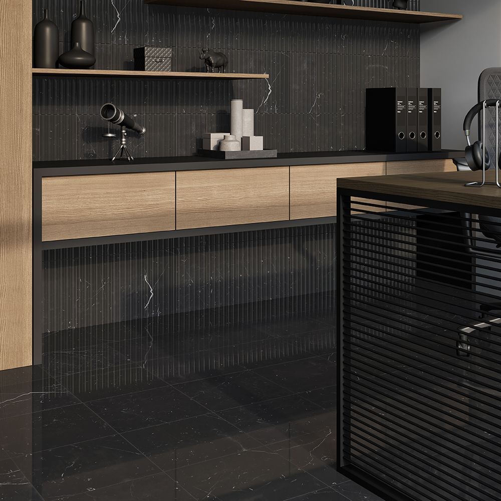 Fluted Field Tile 6" x 12" 6" x 12" Nero Marquina Straight Shot