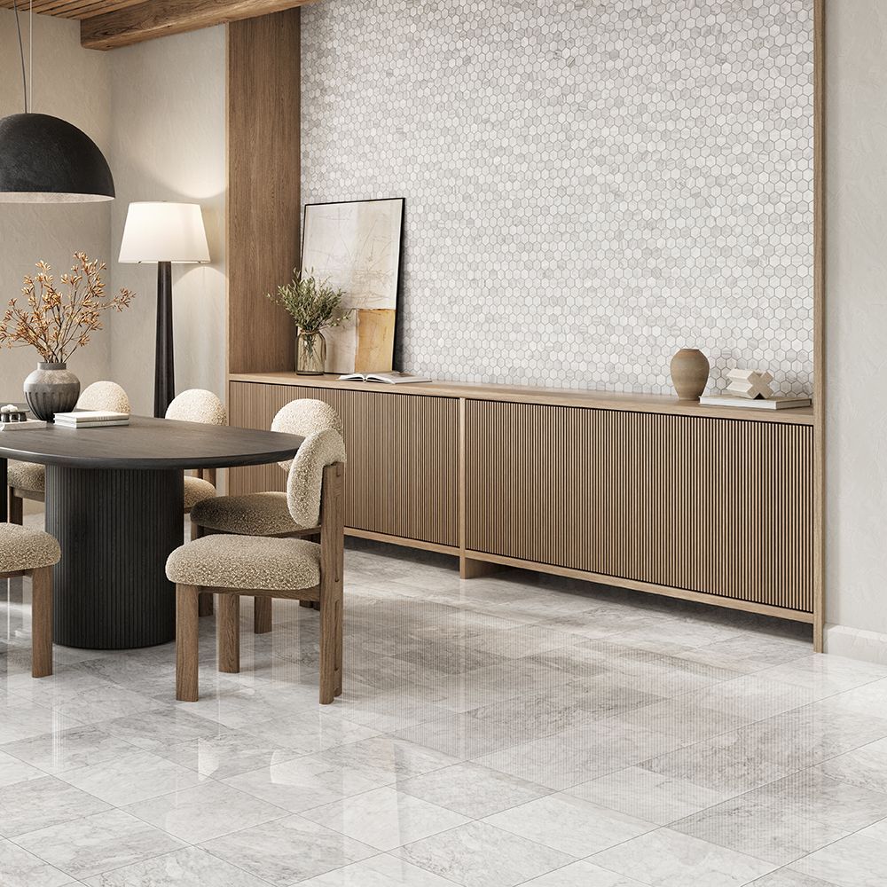 2" Hexagon Mosaic 9.375" x 10.75" Venato Straight Shot