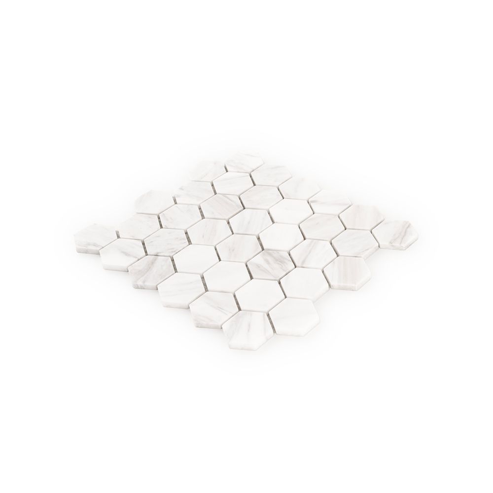 2" Hexagon Mosaic 9.375" x 10.75" Volakas Straight Shot