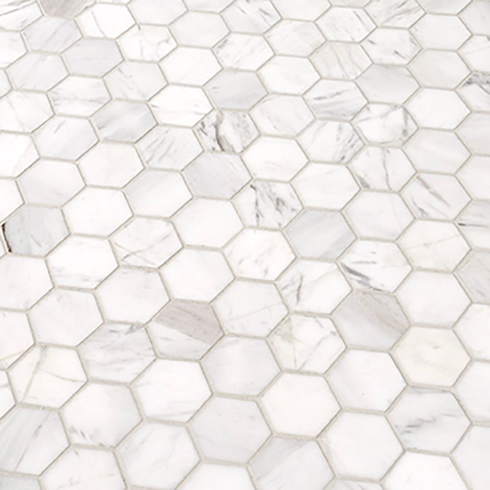 2" Hexagon Mosaic 9.375" x 10.75" Volakas Straight Shot