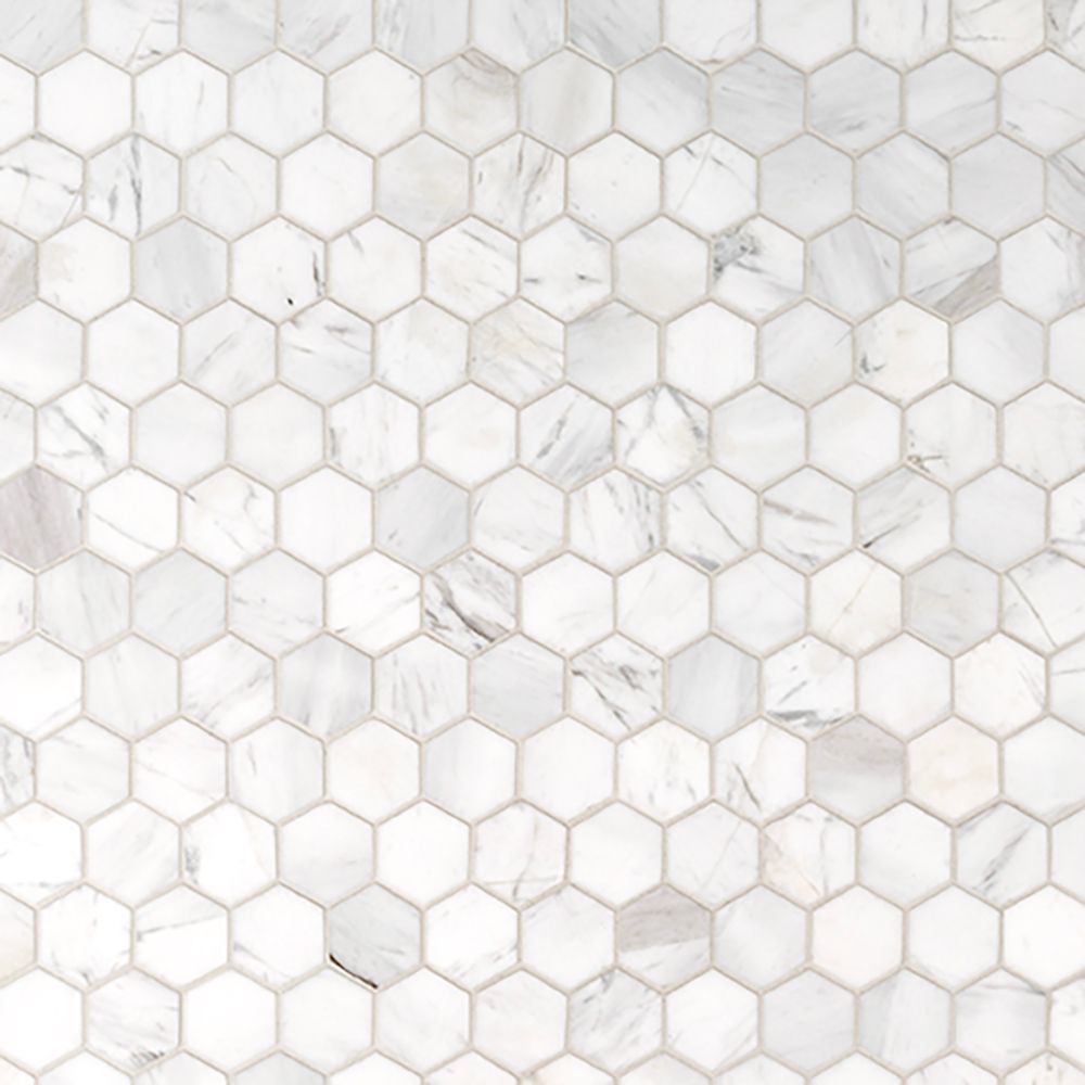 2" Hexagon Mosaic 9.375" x 10.75" Volakas Straight Shot