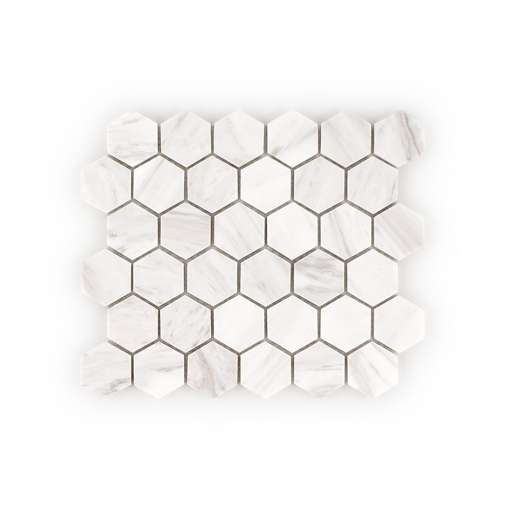 2" Hexagon Mosaic 9.375" x 10.75" Volakas Straight Shot