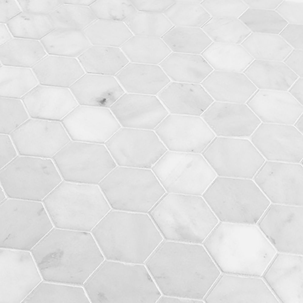 2" Hexagon Mosaic 9.375" x 10.75" Crystal White Straight Shot
