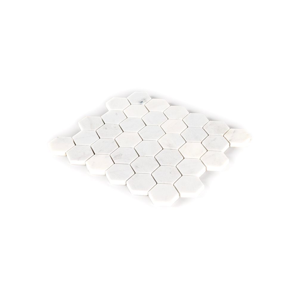 2" Hexagon Mosaic 9.375" x 10.75" Crystal White Straight Shot