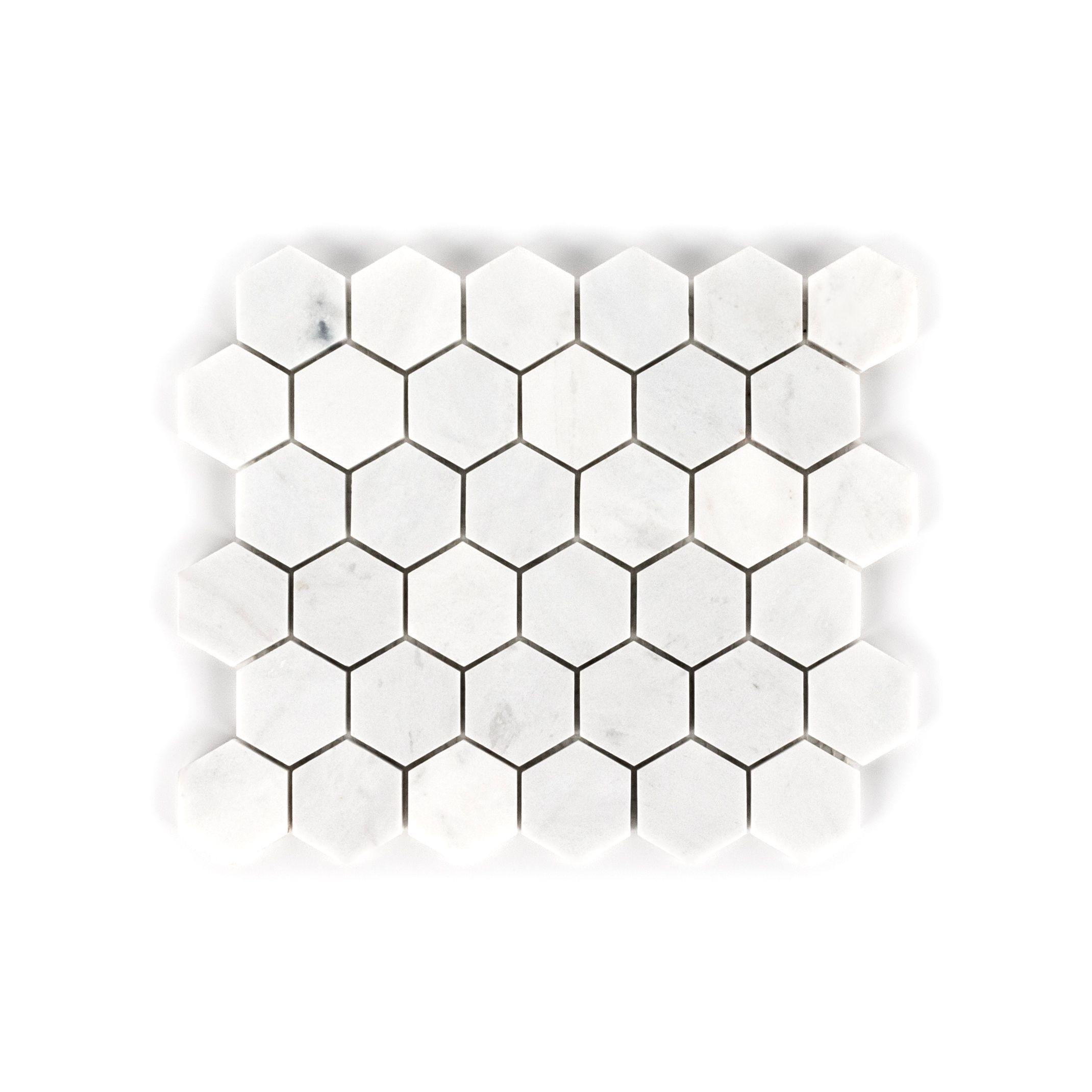 2" Hexagon Mosaic 9.375" x 10.75" Crystal White Straight Shot
