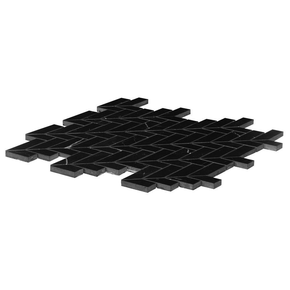 Mod Herringbone Mosaic 11.375" x 11.75" Nero Marquina Straight Shot