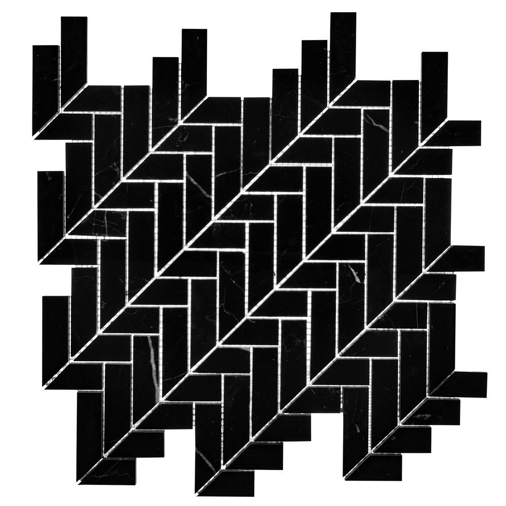 Mod Herringbone Mosaic 11.375" x 11.75" Nero Marquina Straight Shot