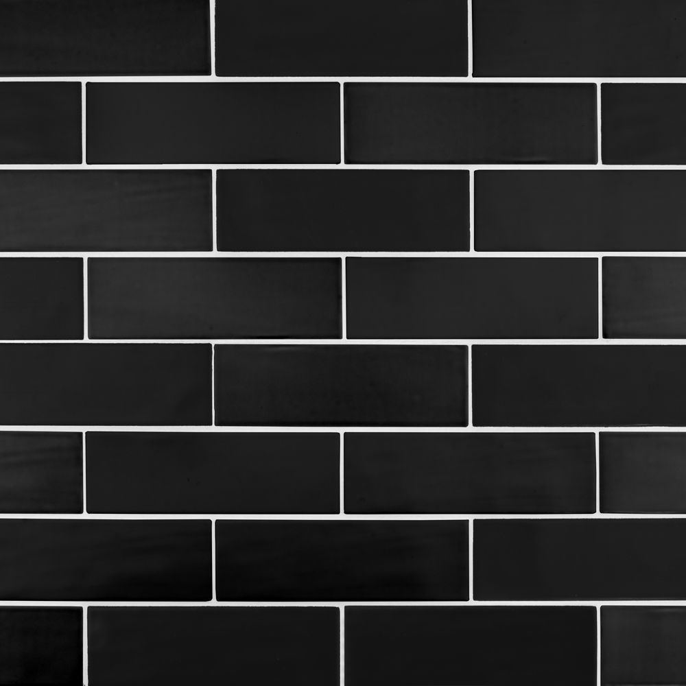 2.5" x 8" Brick Offset Mosaic 10.625" x 15.875" Matte Black Straight Shot