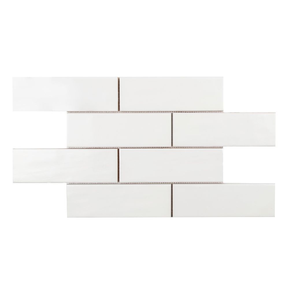 2.5" x 8" Brick Offset Mosaic 10.625" x 15.875" Matte White Straight Shot