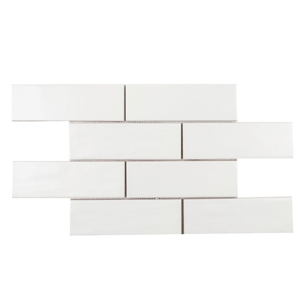 2.5" x 8" Brick Offset Mosaic 10.625" x 15.875" Matte/Gloss White Straight Shot