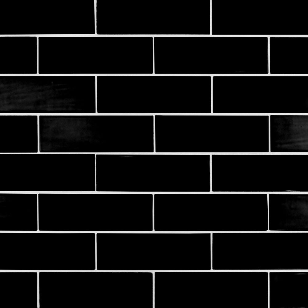 2.5" x 8" Brick Offset Mosaic 10.625" x 15.875" Matte/Gloss Black Straight Shot