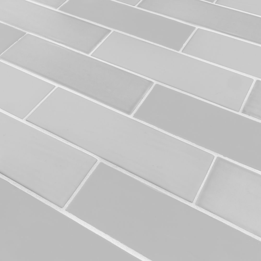 2.5" x 8" Brick Offset Mosaic 10.625" x 15.875" Matte Grey Straight Shot