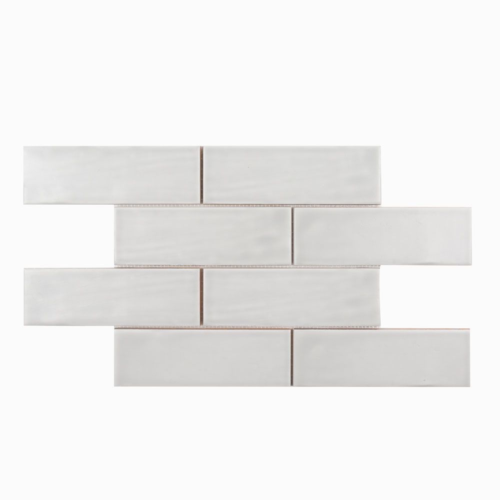 2.5" x 8" Brick Offset Mosaic 10.625" x 15.875" Matte Grey Straight Shot