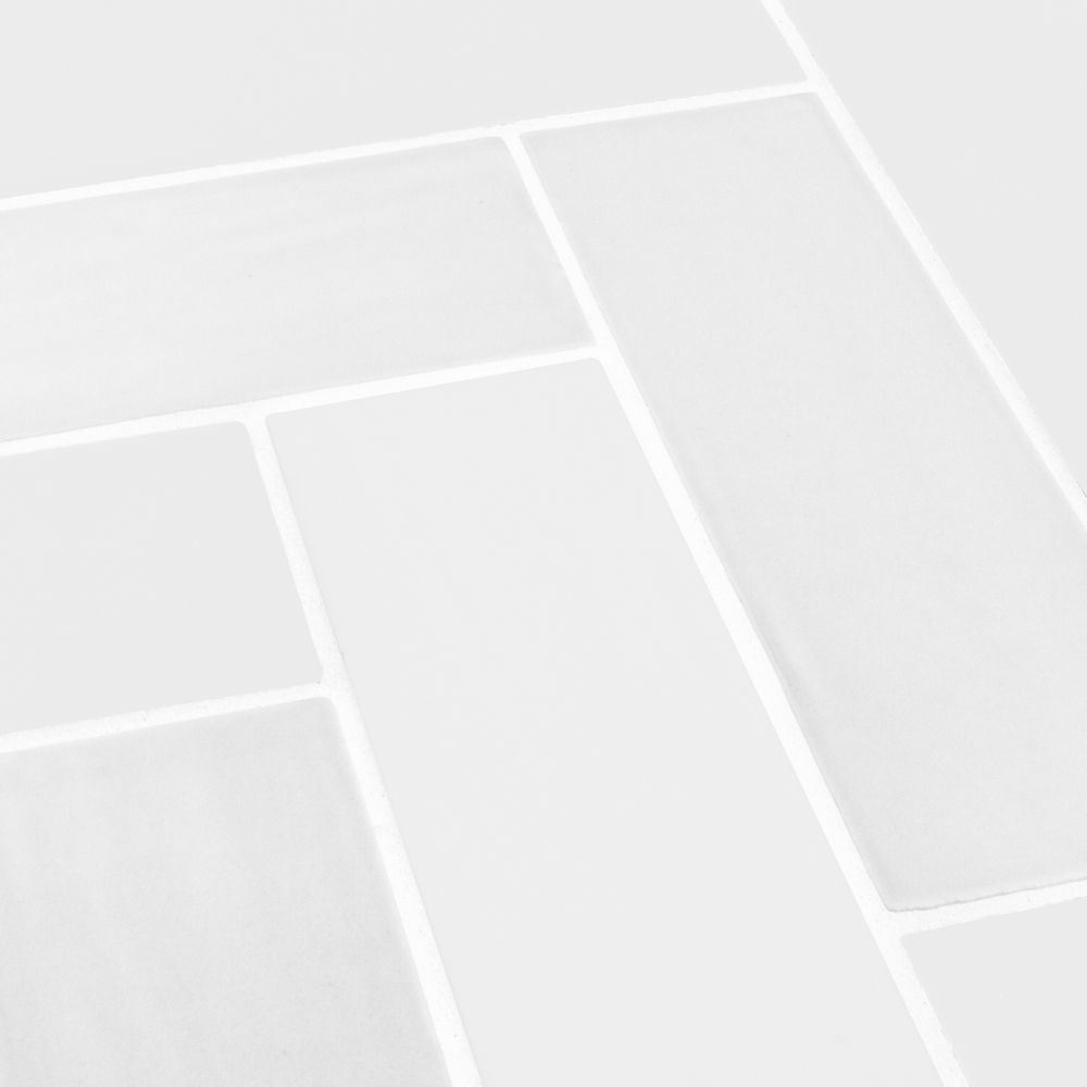 2.5" x 8" Brick Herringbone Mosaic 11.125" x 15.25" Matte/Gloss White Straight Shot