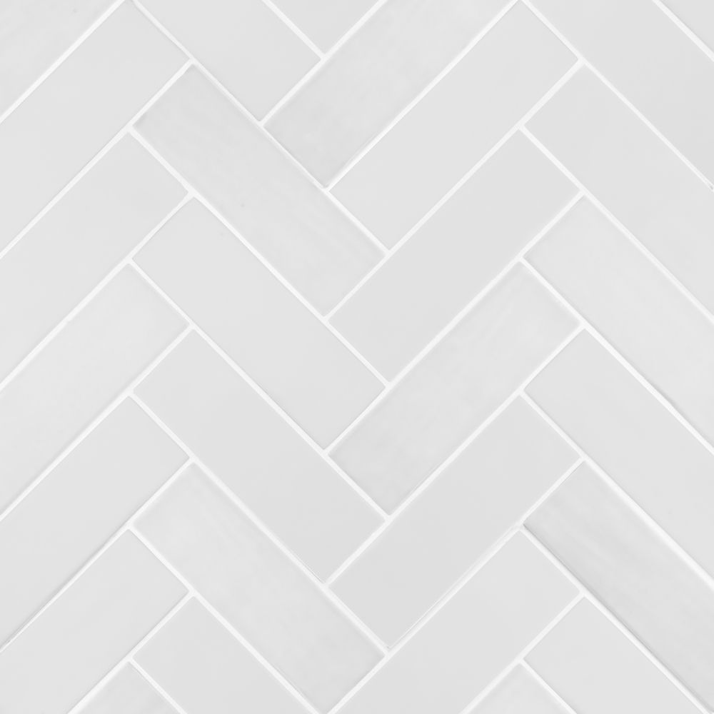 2.5" x 8" Brick Herringbone Mosaic 11.125" x 15.25" Matte/Gloss White Straight Shot