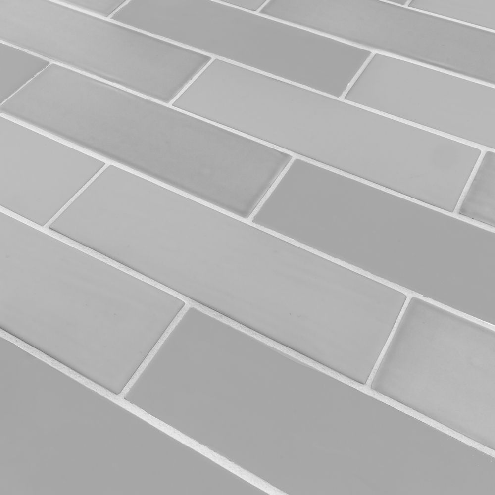 2.5" x 8" Brick Offset Mosaic 10.625" x 15.875" Matte/Gloss Grey Straight Shot