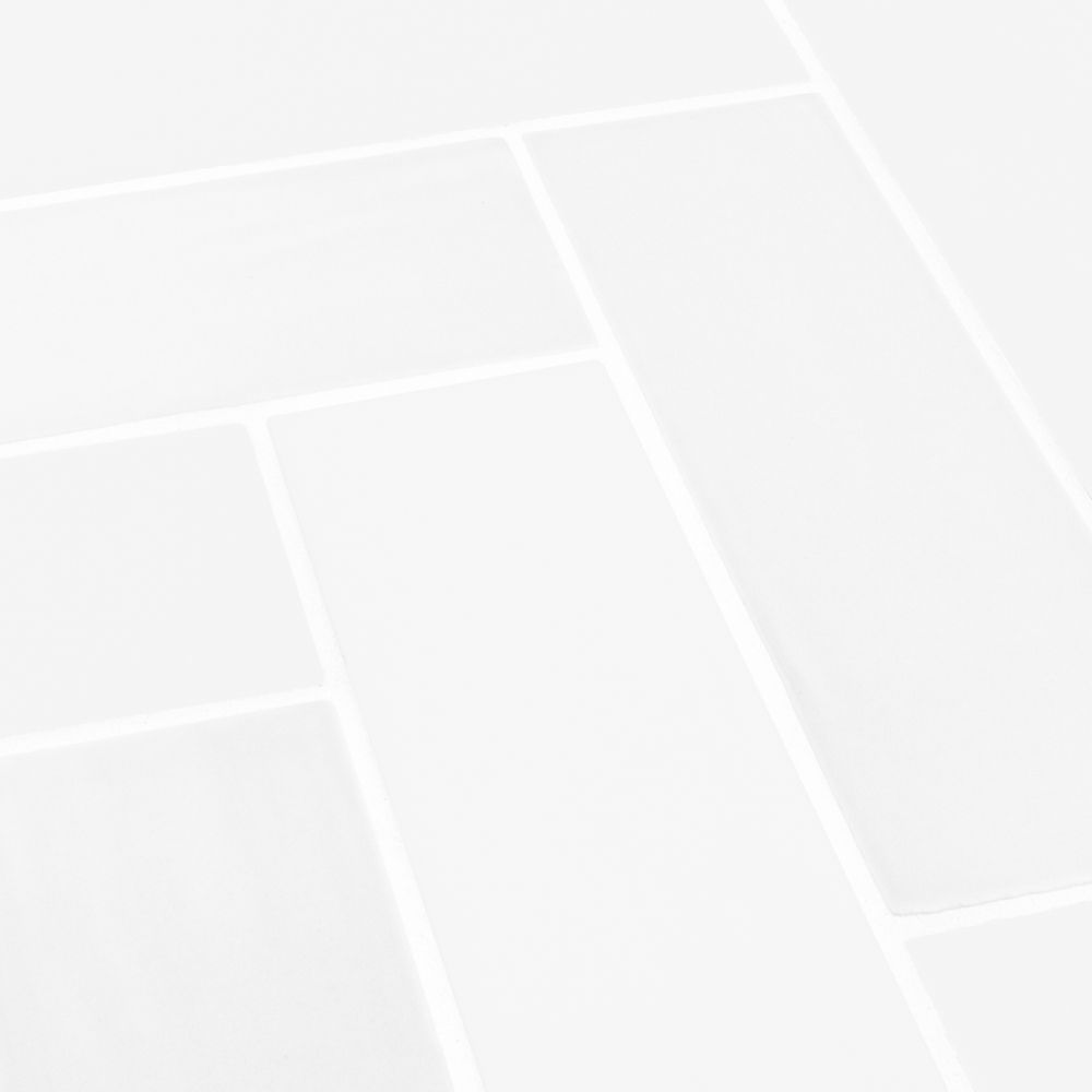 2.5" x 8" Brick Herringbone Mosaic 11.125" x 15.25" Matte White Straight Shot