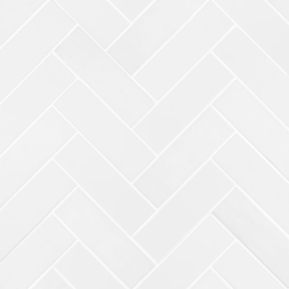2.5" x 8" Brick Herringbone Mosaic 11.125" x 15.25" Matte White Straight Shot
