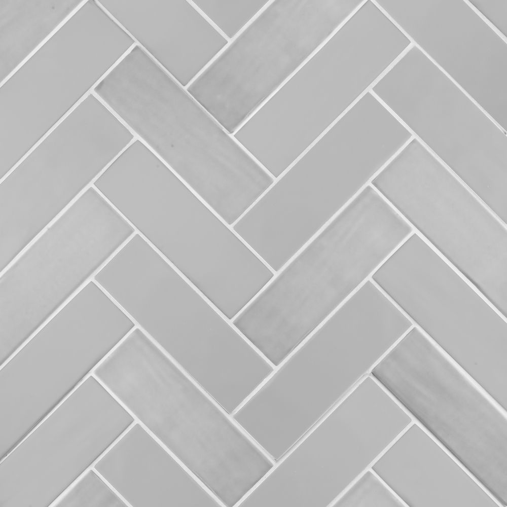 2.5" x 8" Brick Herringbone Mosaic 11.125" x 15.25" Matte/Gloss Grey Straight Shot