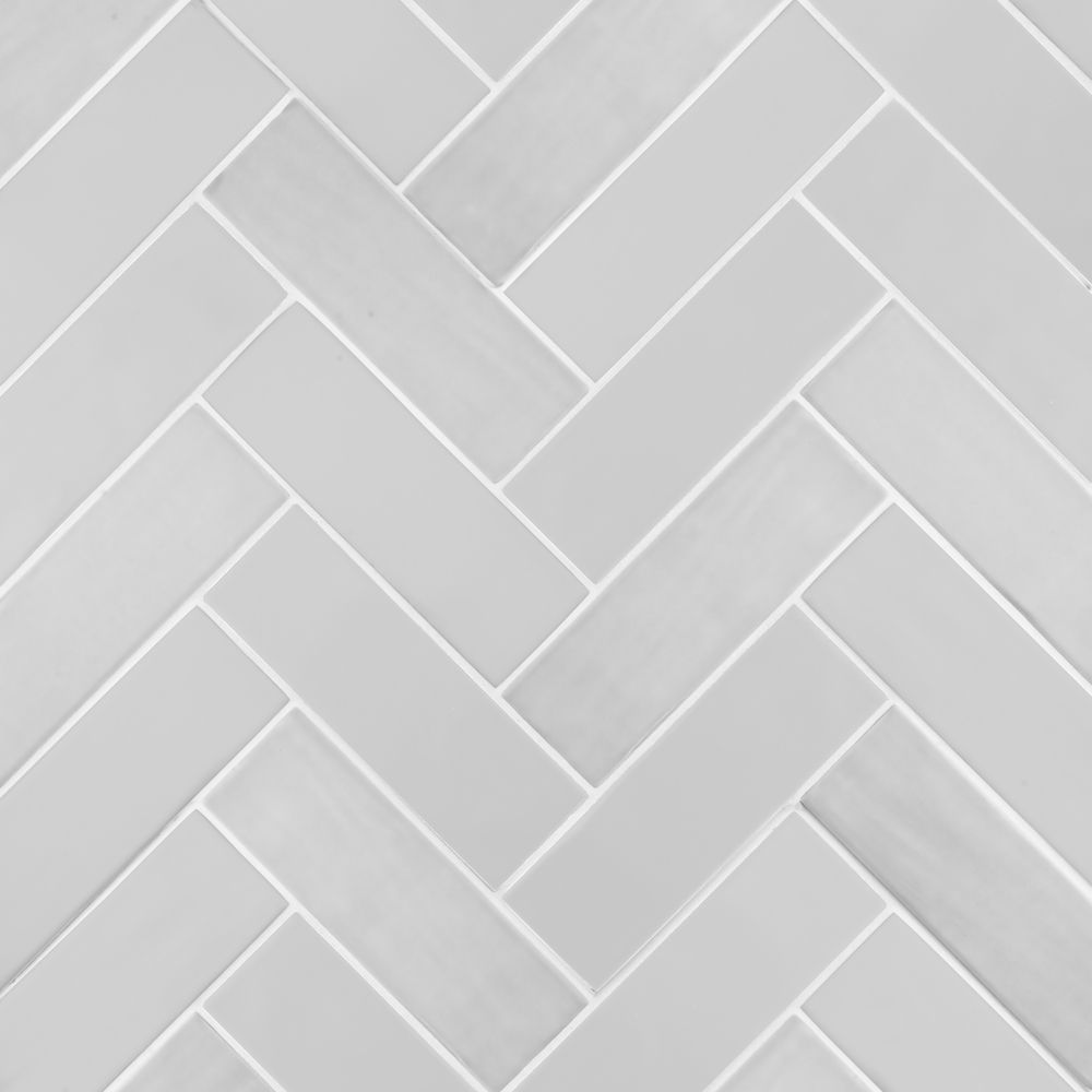2.5" x 8" Brick Herringbone Mosaic 11.125" x 15.25" Matte Grey Straight Shot