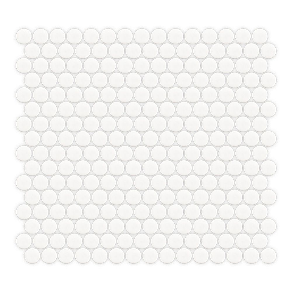 3/4" Penny Round Mosaic 11.25" x 12.25" White Straight Shot