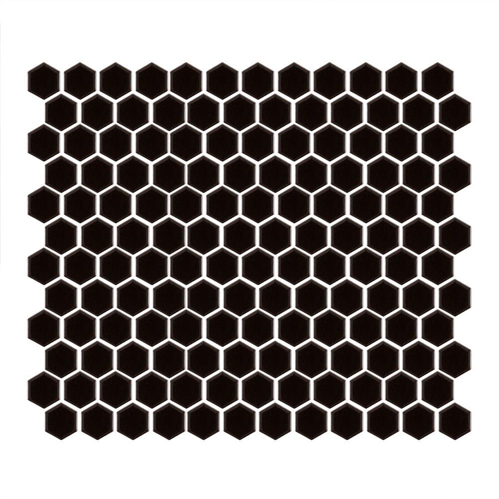 7/8" Hexagon Mosaic 10.125" x 11.625" Black Straight Shot